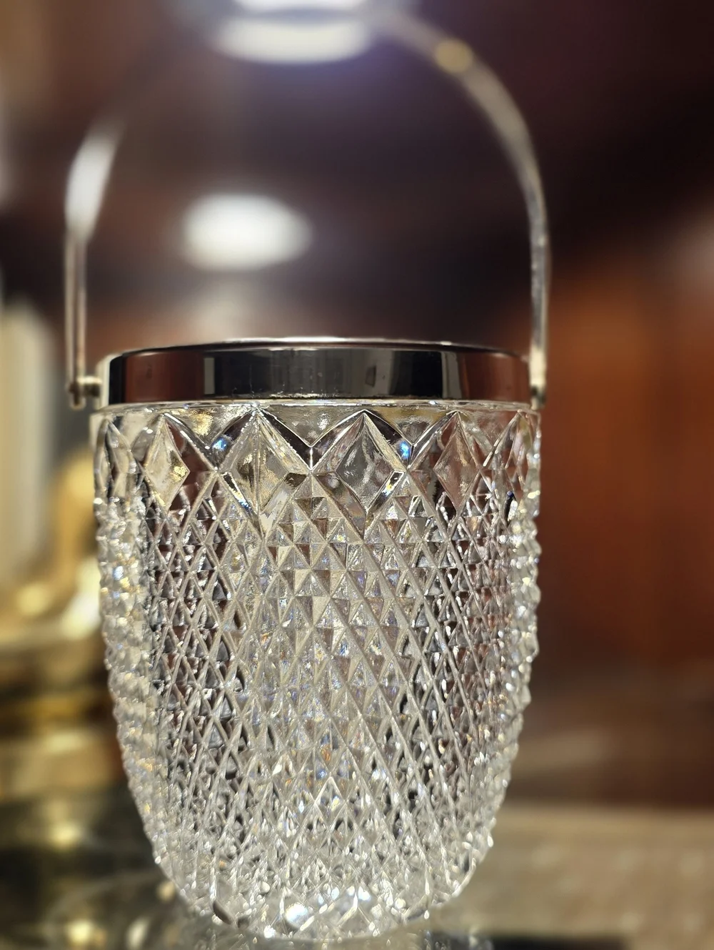Cut Crystal Ice Bucket with Silver-Tone Handle